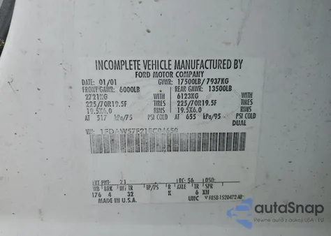2001 Ford F550 Super Duty z USA, uszkodzony, nr VIN 1FDAW57F21EC04650